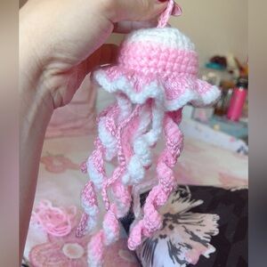 Pink and White Crochet Jellyfish Plush